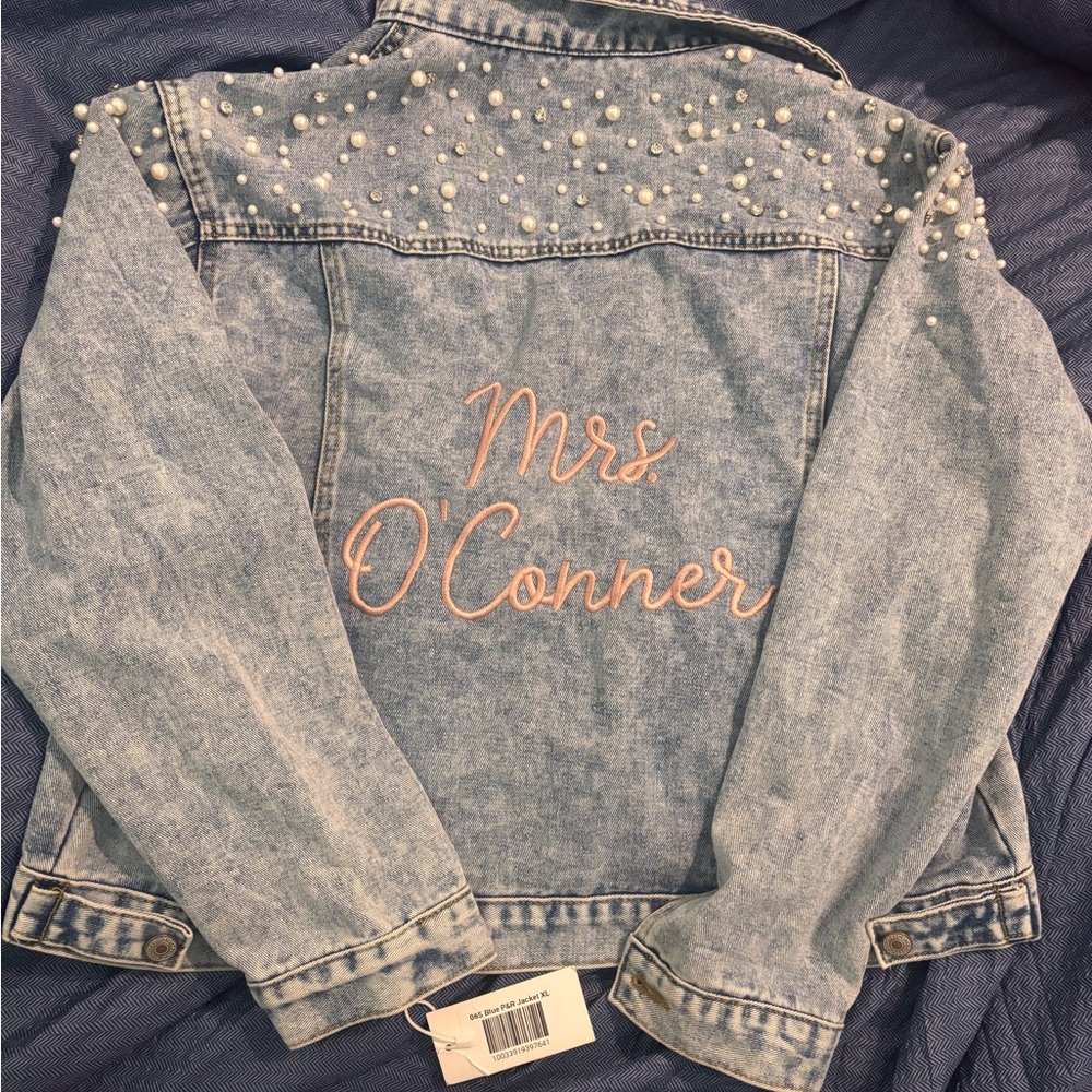 Vintage Blue Jean Jacket with Embroidered Back